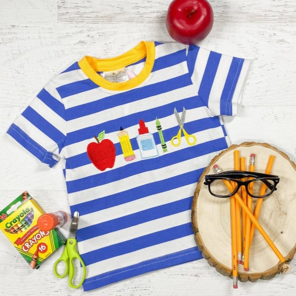 Back to School Embroidered Striped Shirt